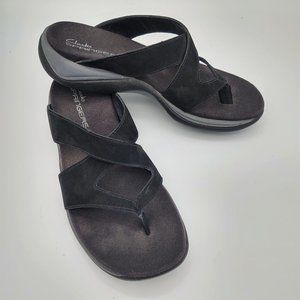 Clarks Springers Black Suede Slip on Sandal 6.5